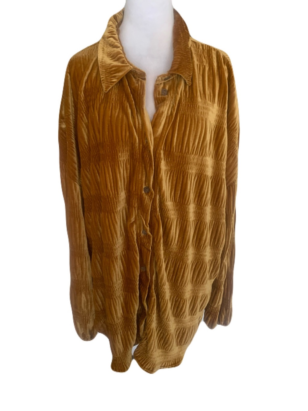 Free People Women’s SizXL Gold My Best Velvet Button-Front Blouse Boho Festival